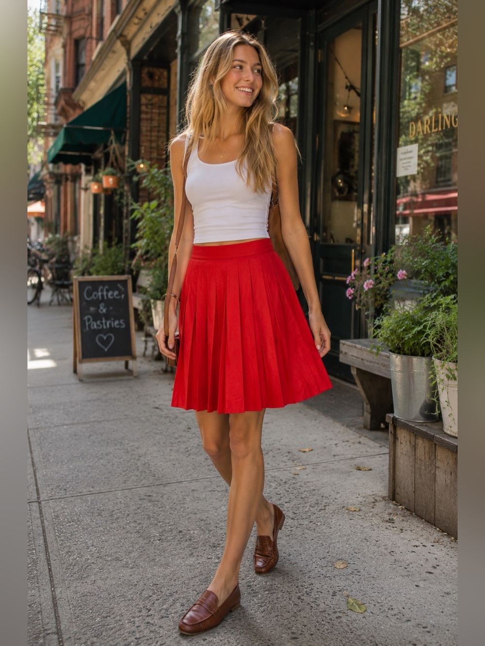 Stefanel Red Pleated Midi Skirt